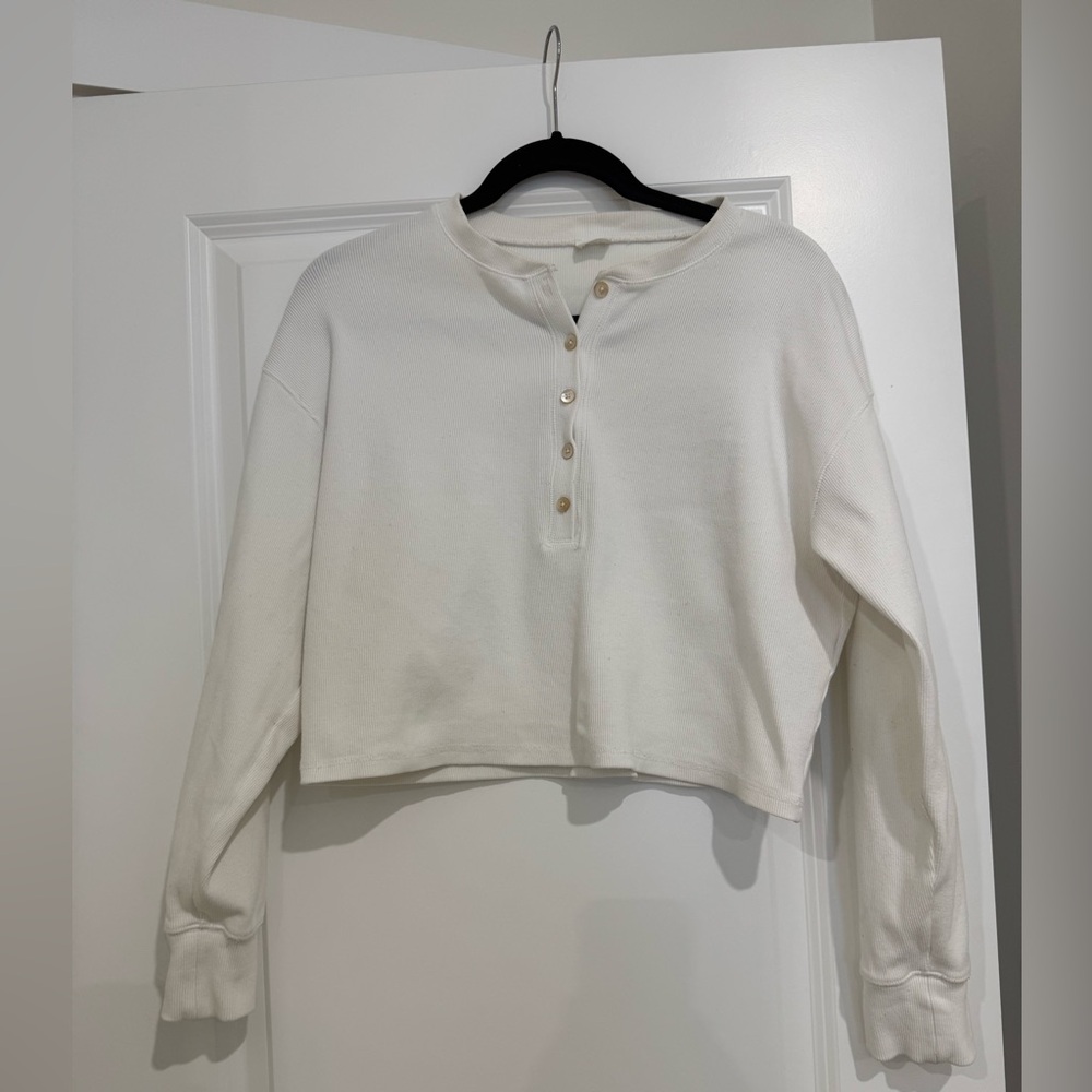 Wilfred Cropped Henley Top in Off-White
